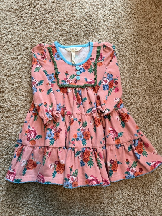 Matilda Jane Other - Matilda Jane Pink Floral Tiered Dress with Blue Trim